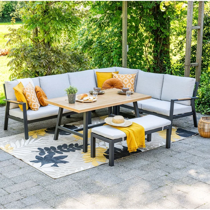 Garden Impressions Elati Lounge Dining Cornerset 5-tlg. – Gartenlounge mit Aluminium & Teak-Look – Bild 1