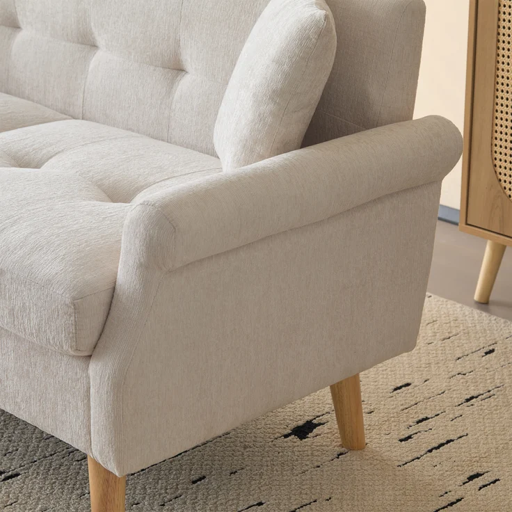 Chenille Kompaktsofa mit Federkern & hohen Massivholzfüßen, 162x74x77 cm, Beige – Bild 5