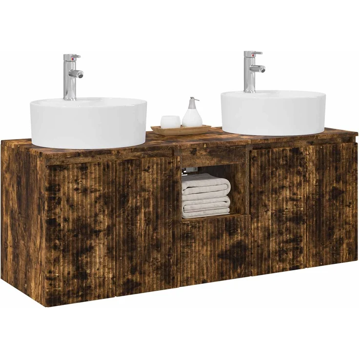 vidaXL Wandmontiertes Badezimmerschrank-Set 3 stk. Geräucherte Eiche 3405682 – Bild 3