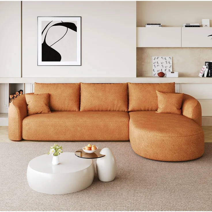 Ecksofa 266×168×85 cm in Orange mit weichem Stoffbezug und hochelastischer Schaumstoffpolsterung