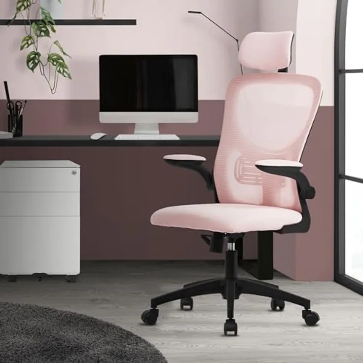 ML-DESIGN Schreibtischstuhl Pink, Ergonomischer Drehstuhl mit Netzrücken, 1-Sitzer, 60.5x121x60 cm, für das Arbeitszimmer