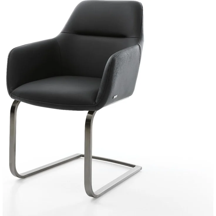 Freischwinger Pejo-Flex Echt-Leder Schwarz Freischwinger flach Graphit Taschenfederkern – Bild 1