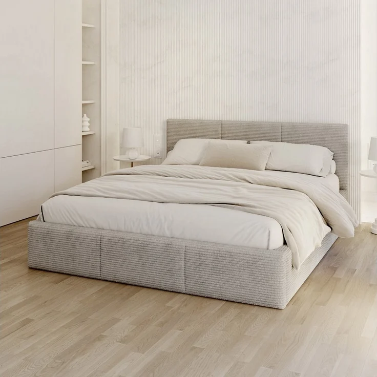 FDM Polsterbett AMBER modern mit Bettkasten MADE IN EU - mit Cord Bezug (verfügbar 90x200 120x200 140x200 160x200 180x200cm, Bettrahmen, Bett, mit großen gepolsterten Kopfteil, mit Bettkasten zum aufklappen), Hebbarer Metallrahmen, Bettkasten, mit/ohne... – Bild 5