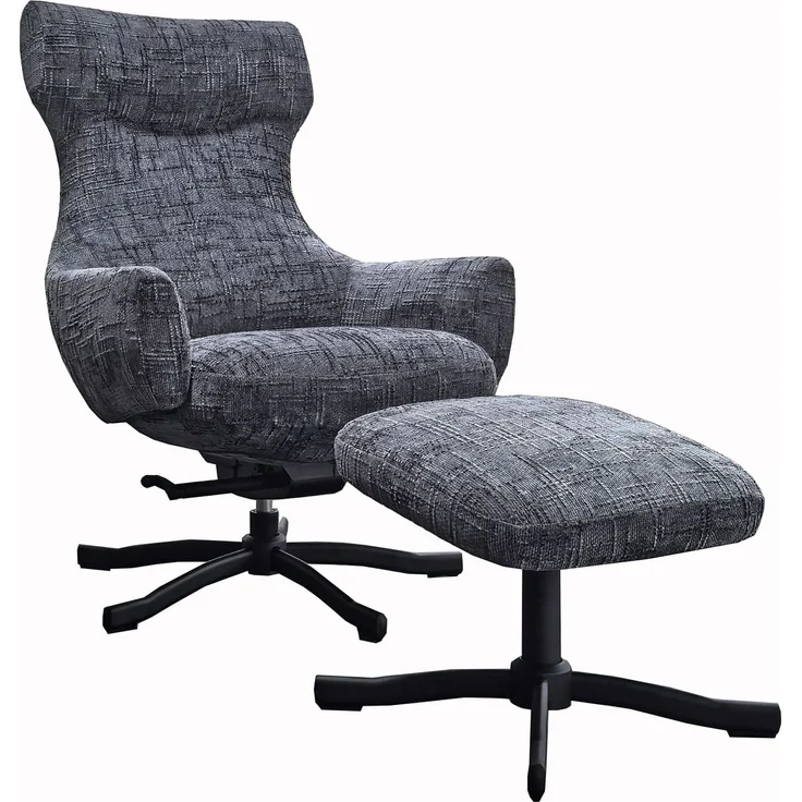 LC Home Sessel »Monroe« Webstoff grau – drehbarer Polstersessel & Relaxsessel mit Hocker Metallgestell schwarz – Bild 1
