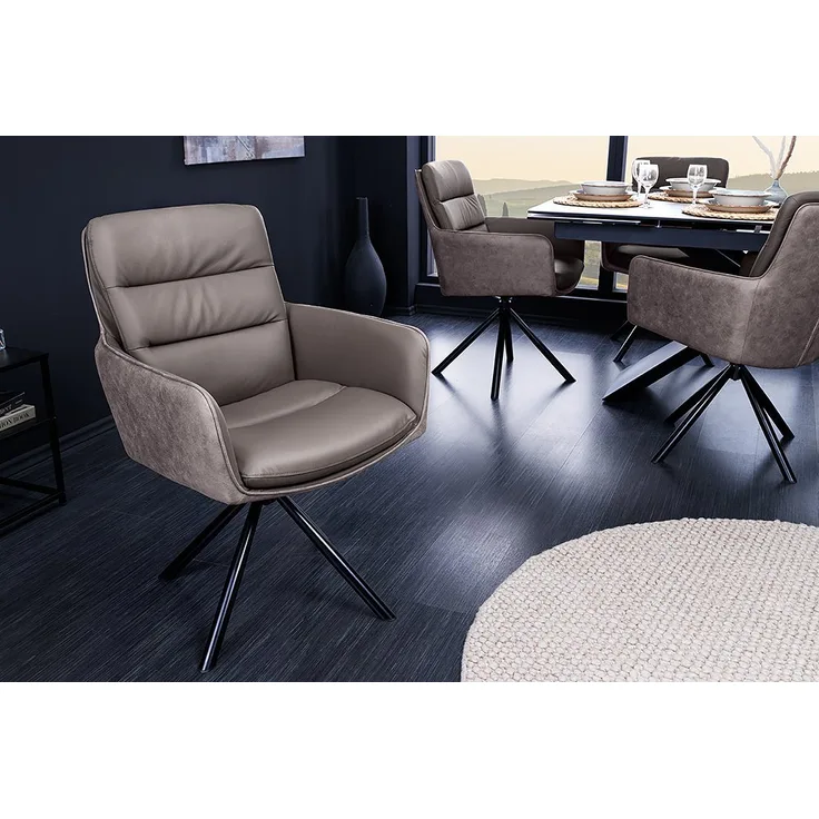 riess-ambiente Polsterstuhl BIG GEORGE taupe / schwarz (Einzelartikel, 1 St), Esszimmer · Echtleder · Microfaser · 360° drehbar · Armlehne · Retro