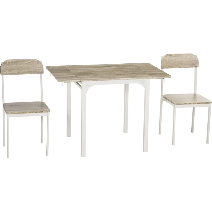 MELAYR, 2-teilige Sitzgruppe, Klappbarer Esstisch mit 2 Stühlen, Klapptisch, 110 cm x 70 cm x 75 cm, Weiß + Natur – Bild 2