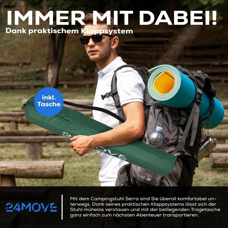 24Move Campingstuhl 24MOVE® Campingstuhl faltbar,2er Set,Anglerstuhl,Liegestuhl,Getränke (bis max. 100 kg), mit Tragetasche, grün, Klappstuhl, bis 100kg belastbar – Bild 5