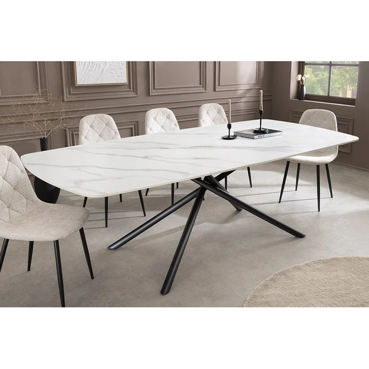 riess-ambiente Esstisch OSAKA 160cm weiß/schwarz - Keramik, Metall, Sterngestell, Marmordesign (Einzelartikel, 1-St), Moderner Familientisch - ideal f. Wohnzimmer & -küchen oder Essbereich – Bild 2