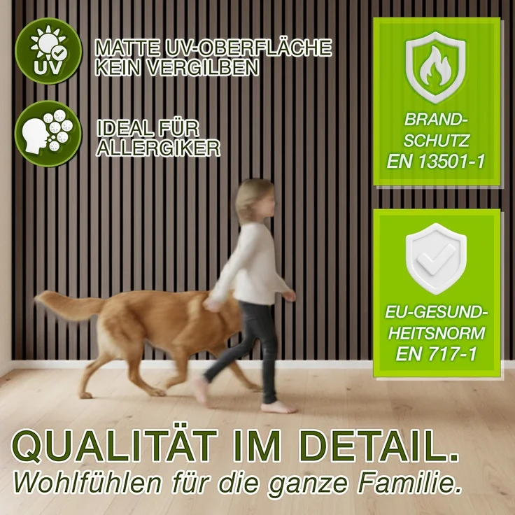 TRESKO® 4 Stück Akustikpaneele Holz 120×60 cm inkl. 8x Kleiderhaken | Wandverkleidung Nussbaum als 3D Lamellenwand | Holzpaneele Paneele für Schallschutz | Akustik Wandpaneele mit Montageset – Bild 6