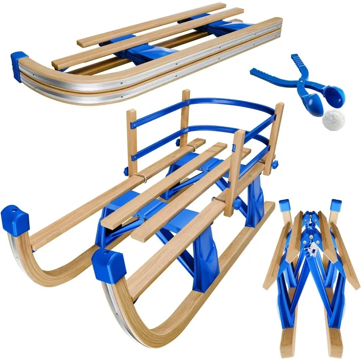 tectake Schlitten Holzschlitten, klappbar, mit Rückenlehne