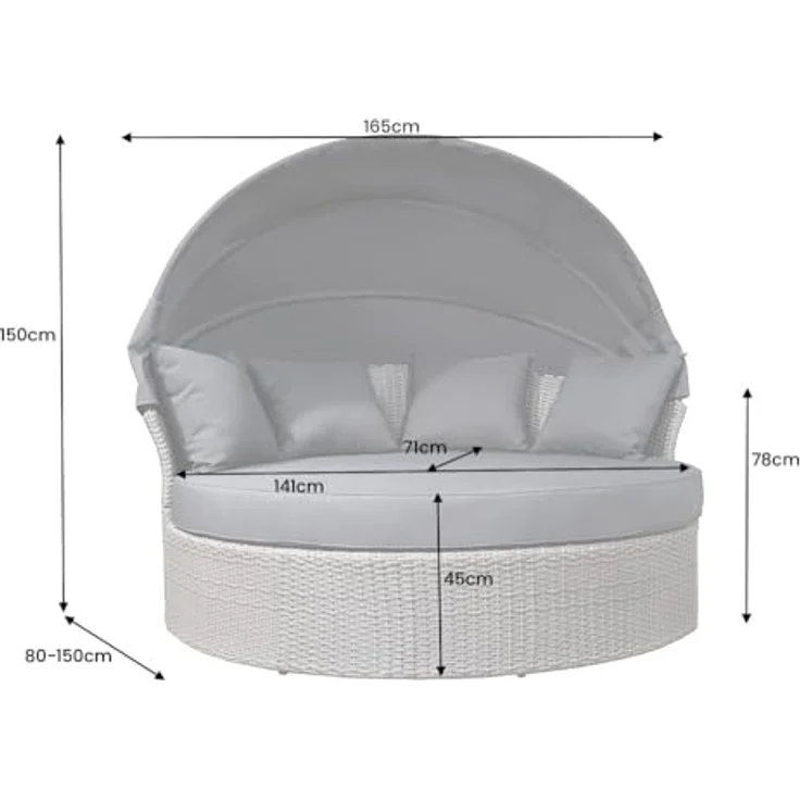 riess-ambiente Sonneninsel PLAYA LIVING 165cm grau / anthrazit · Polyrattan · Aluminium, Einzelartikel 1 Teile, Gartenlounge · einfahrbares Fußteil · klappbares Dach · mit Kissen – Bild 4