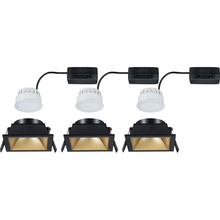 LED Einbauleuchte 3-Step-Dim Cole Coin 3er-Set IP44 eckig 88x88mm Coin 3x6W 3x470lm 230V dimmbar 2700K Schwarz, Gold matt – Bild 10