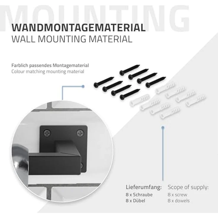 ML-DESIGN Kleiderstange Wandgarderobe Rechteck für die Wand aus Stahl inkl. Montagematerial (1 St), Garderobenstange 110x30 cm Schwarz U-Form Kleiderständer Kleidergestell – Bild 5