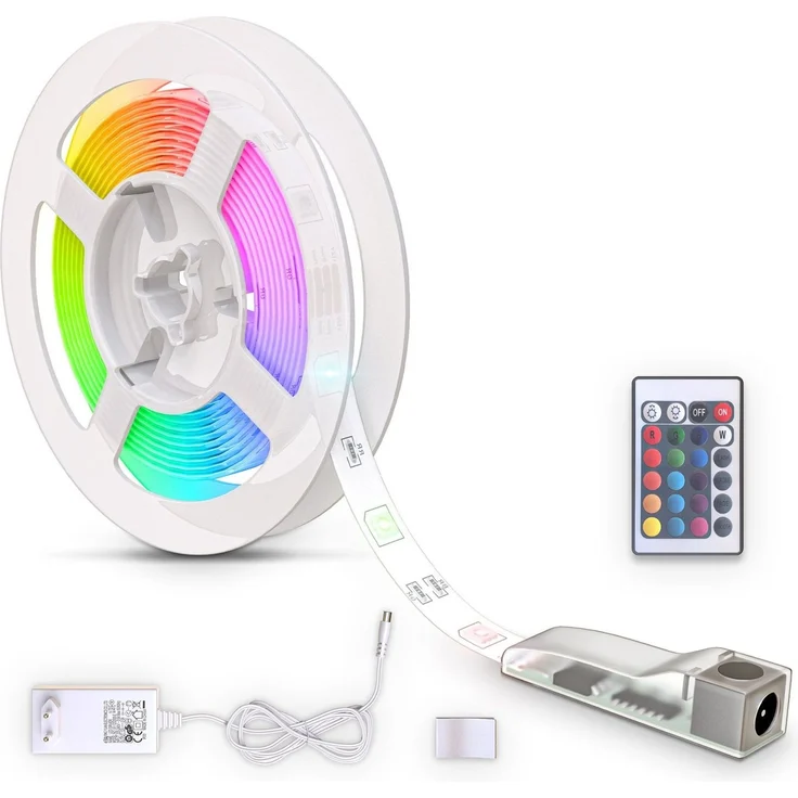 B.K.Licht - LED Strip Silikon 3m mit Fernbedienung, buntes RGB Licht, dimmbar, selbstklebend, LED Streifen, Leiste, Deko, Gaming Deko, Band, Lichtleiste, Lichtband, 300 x 1 x 0,2 cm, Weiß – Bild 1