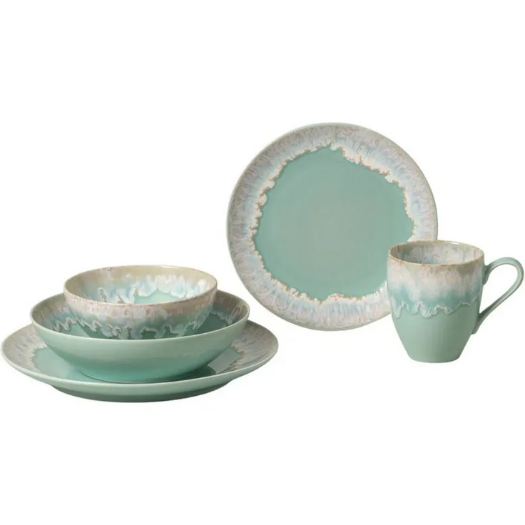 Costa Nova Geschirr-Set Taormina, 5-tlg, mit Kaffeebecher, Casafina (by Costa Nova) - Aqua (5-tlg), Keramik, Hohe Brenntemperaturen, porenfrei hygienisch, wärmeschockbeständig