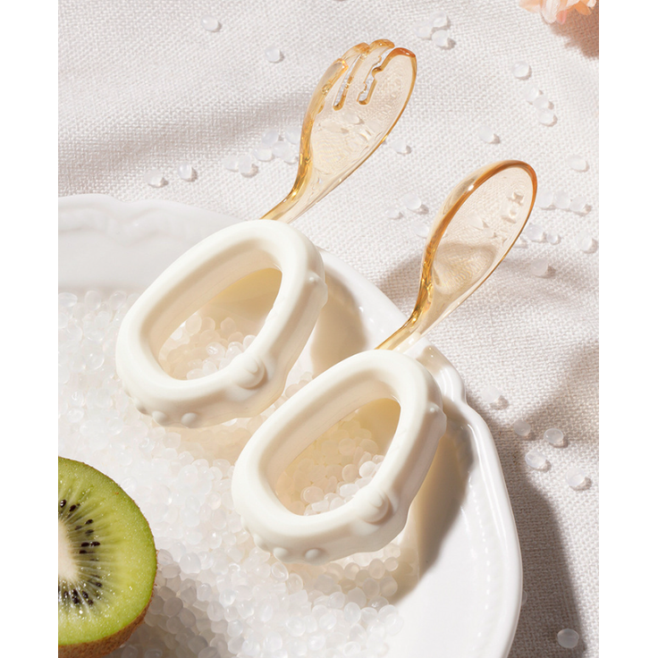 ABC Baby-Fütterungsset aus PPSU, Gabel und Löffel, Beikostlöffel für Babys zum Selbstfüttern, beige – Bild 5