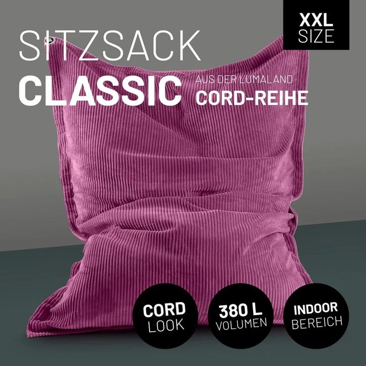 Lumaland Sitzsack Classic XXL Cord | Riesen Sitzsack XXL mit Softer Rippenstruktur – ideal zu Cord Sofa & Sessel Indoor Bean Bag für Wohnzimmer, Schlafzimmer & Co. - 380 L, 140x180 cm – Bild 2