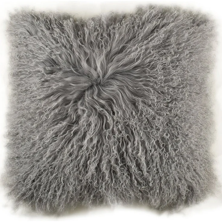 KUHFELL online & NOMAD Dekokissen Echtes Tibet Lammfell Kissenbezug Grau Schwarz oder Weiß 50x50 cm – Bild 4