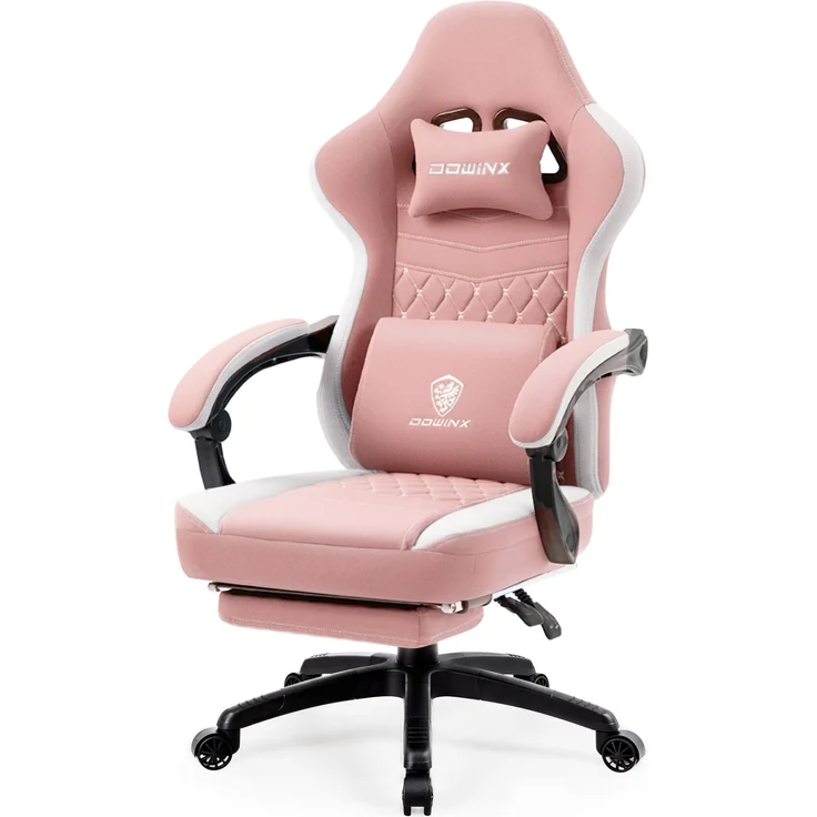 Dowinx Gaming Stuhl mit Taschenfederkissen, Massage Gaming Sessel mit Fußstütze, Ergonomischer Racing Gamer Stuhl 150 kg belastbarkeit, Rosa