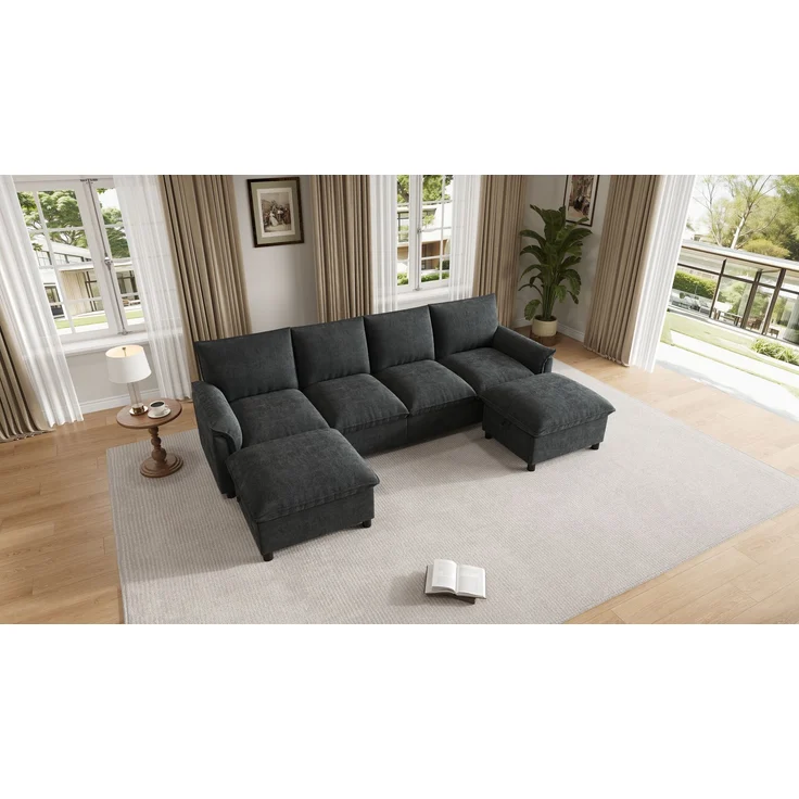 ZUBALIYA Ecksofa 64x46.5 cm, mit Stauraum, mit Ablageflächen, mit Chenille - Bezug, mit breiten Armlehnen, Schwarz – Bild 13