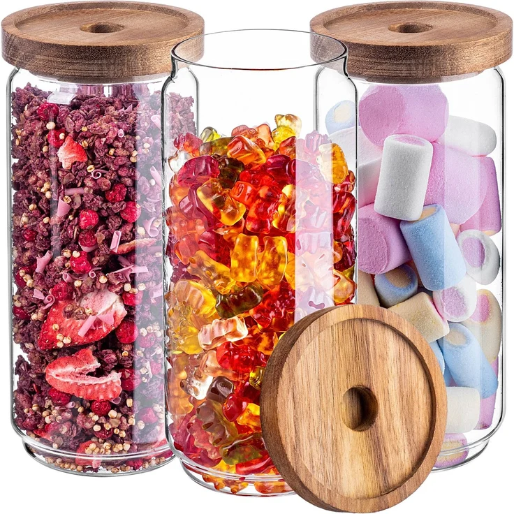 KADAX Vorratsglas 950ml mit Holzdeckel, Glasbehälter zur Aufbewahrung von Lebensmitteln, Vorratsgläser mit Deckel, Vorratsbehälter aus Glas, Vorratsdosen – Bild 3