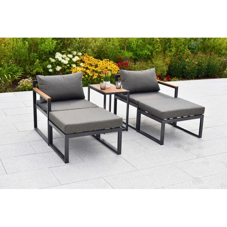 MERXX Gartenlounge-Set Lindos, (Set, 11-tlg), inkl. 2 Sessel, 2 Hocker, 2 Rückenkissen, 4 Sitzkissen, 1 Tisch – Bild 2