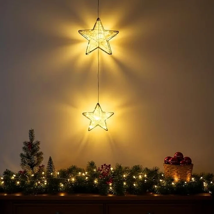 Spetebo LED Stern Metall schwarz 2er Set für Außen batteriebetrieben, Timer, LED fest integriert, warm weiß, IP44 Spritzwasserschutz – Bild 7