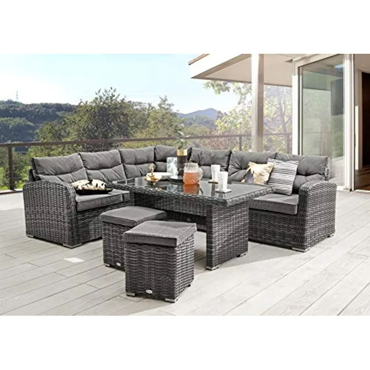 Destiny Gartenlounge-Set SANTA PONSA, (20-tlg, 2x Schenkel, 2x Hocker, 1x Tisch, inkl. Auflagen), Aluminium, Polyrattan