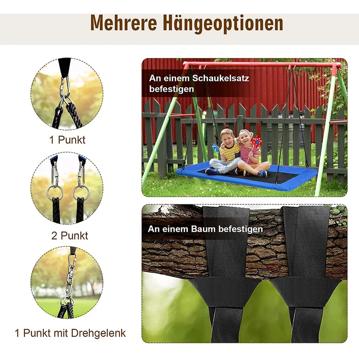 COSTWAY Baumschaukel Nestschaukel 100-180cm verstellbaren Seil, Haengeschaukel 320kg Tragkraft, Mehrkindschaukel Gartenschaukel für Kinder & Erwachsene 150x80cm Blau – Bild 3