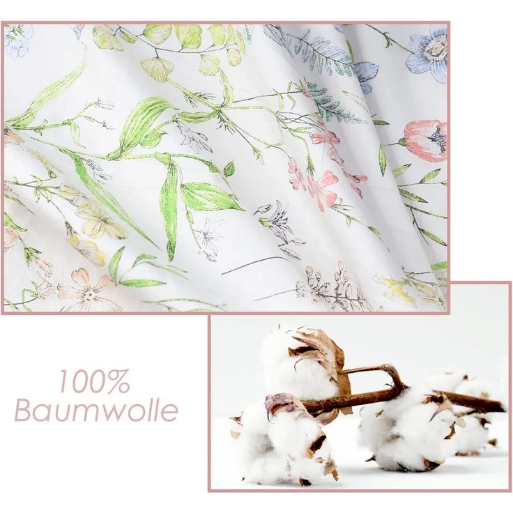 KEAYOO Bettwäsche HXM, 2 teilig, Rosa Blumenmuster Bettwäsche Baumwolle mit Reißverschluss – Bild 3