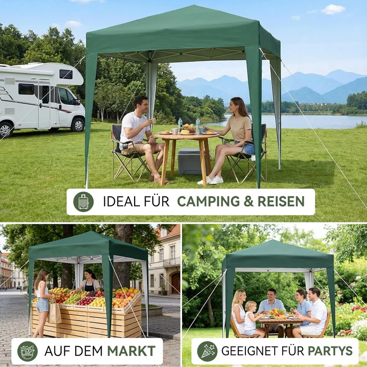 Aoxun Pop Up Pavillon 2x2m Wasserdicht, Metallrahmen-Schutzzelt, Höhe Verstellbar, Faltpavillon 2x2 mit Tragetasche für Camping Party, Grün – Bild 8