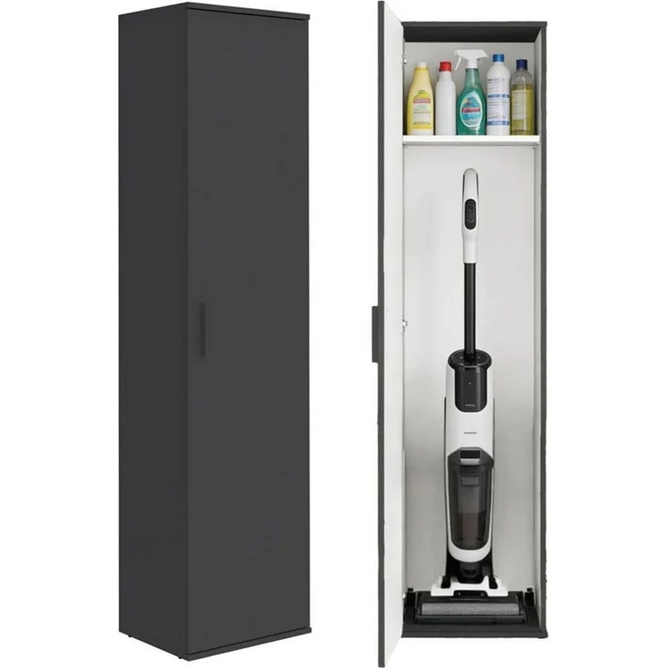 mokebo Mehrzweckschrank schmal (42 cm) 'Der Kompakte' in Anthrazit, schmaler Haushaltsschrank mit 1 Tür & 3 verstellbaren Fachböden - 180 cm hoch - Universalschrank für Flur, Bad oder als Putzschrank – Bild 5