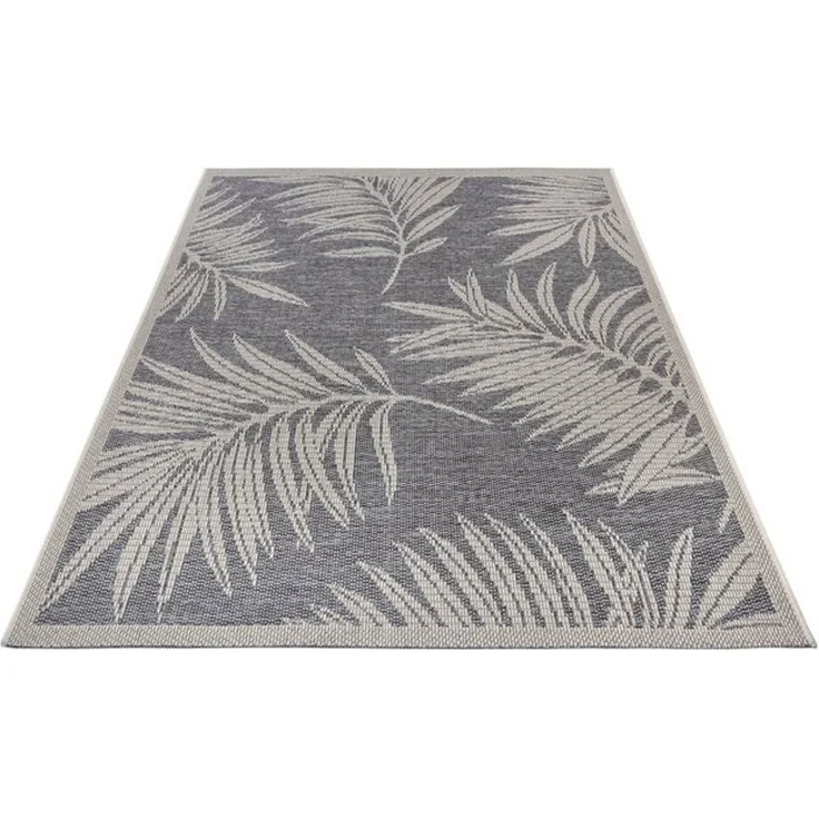 Hanse Home Paru Outdoor Teppich Wetterfest – Modernes Palmen Muster Florales Design, Wasserfest robuster Aussenteppich Flachgewebe für Garten, Balkon, Terrasse, Wohnzimmer – Grau Creme, 76x150 cm – Bild 4