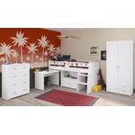 Jugendzimmer Reverse Kinderzimmer Komplett Set in Weiß mit Hochbett – Verschiedene Set Varianten - 4 teilig , Hochbett + Lattenrost + Kleiderschrank + Kommode , 90 x 200 cm