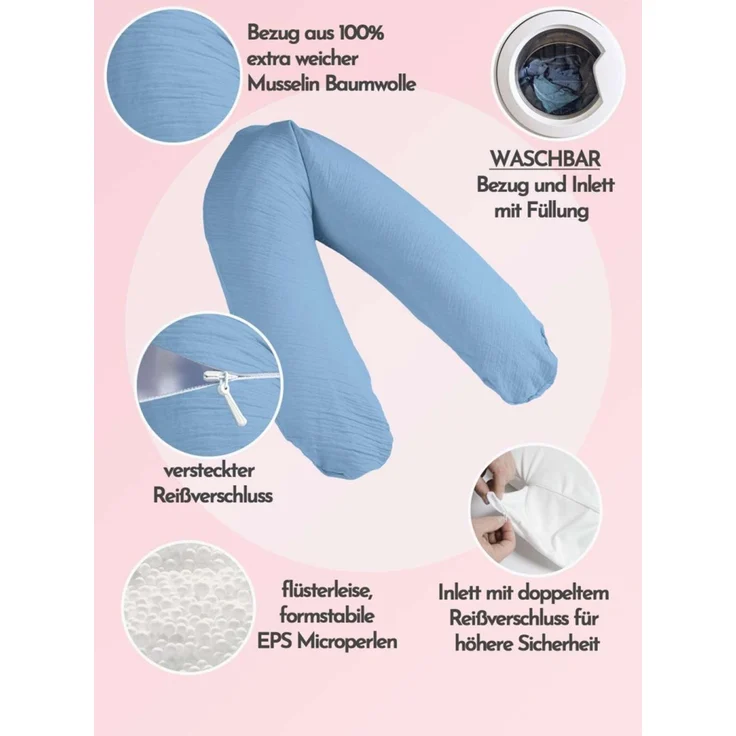pic Bear Stillkissen PREMIUM 194 cm, airy blue Musselin : airy blue Musselin – Bild 1