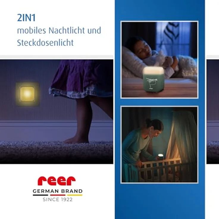 Reer SleepLight 2in1 Steckdosen-Nachtlicht mit Dämmerungssensor, energiesparende LED-Technologie, akkubetrieben, Eukalyptus – Bild 2