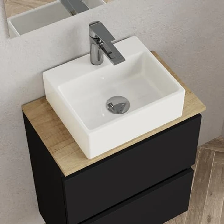 Baikal Maia Badezimmermöbel-Set, kleines Waschbecken aus Keramik und Spiegel mit LED-Licht, hängender Wandschrank, Verschiedene Ausführungen und Maße, montiertes Möbelstück. – Bild 4