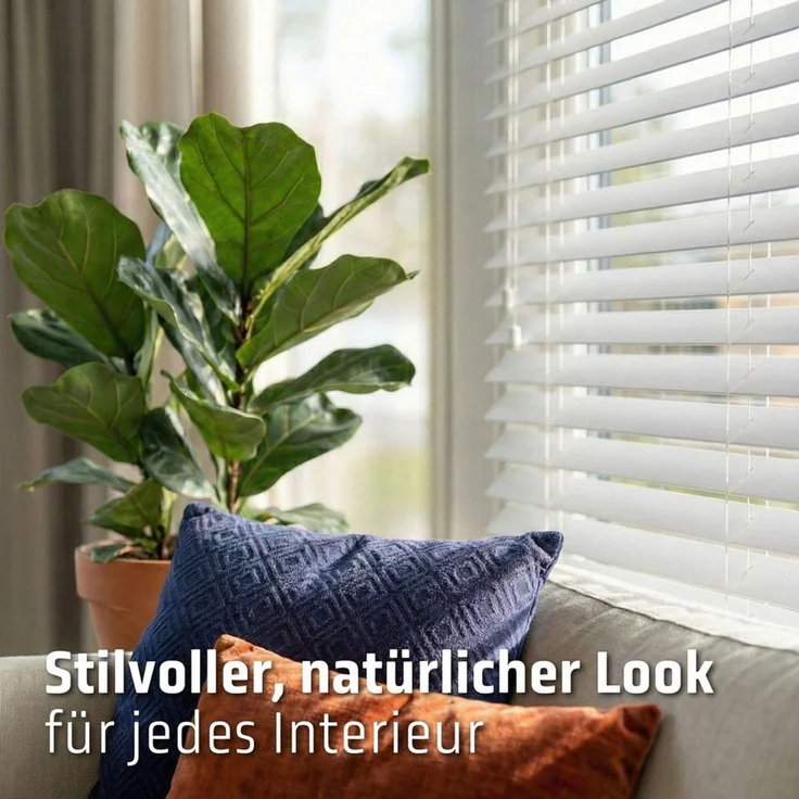 Cocoon Home Jalousie Holzjalousie 50mm Lammelen, Holz Jalousie in Breiten von 50 bis 240 cm, Halterung, Bohren, Echtholz, Bohrmontage, Innenjalousie 70 x 130 - Naturel – Bild 4