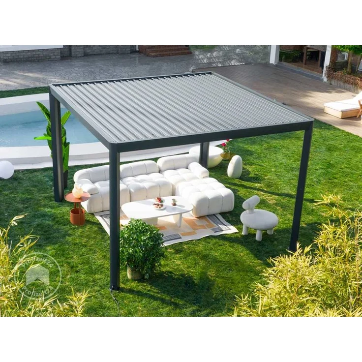 PRIMEYARD Pergola 4x3,5 m - Pfosten und Lamellendach aus Aluminium - anthrazitfarbene Terrassenüberdachung – Bild 3
