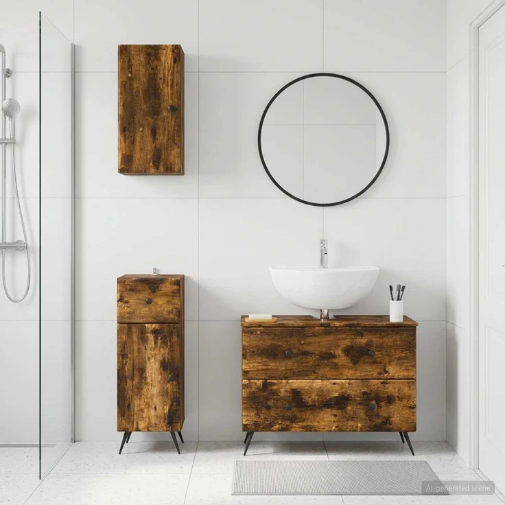 vidaXL 3-teiliges Badezimmer-Schranksystem BREDA Raucheiche 3417806 – Bild 1
