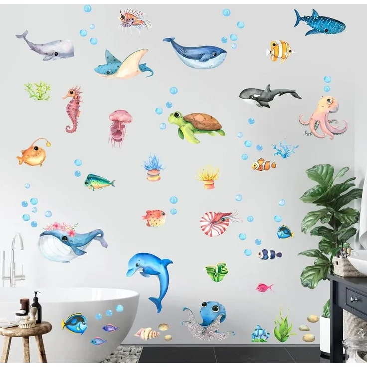 Montegoni Wandtattoo Wandtattoo Unterwasserwelt Oktopus Meeresschildkröte Fische (4 St) (21x30cmX4PCS Marine Life Wandaufkleber für Kinderzimmer), Kinder Wandsticker Marine Life – Bild 3