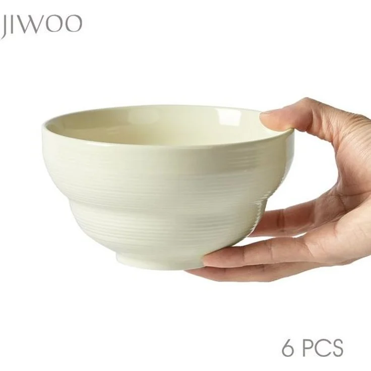 JIWOO Dessertschale 6er Ø11,8cm, Eisschale Frühstückschalen Müslischale Snackschale Schale, Keramik, (Schaleset, 6-tlg), Porzellan Hochwertiges Schalen Beige Mikrowellenofen Spülmaschine – Bild 4