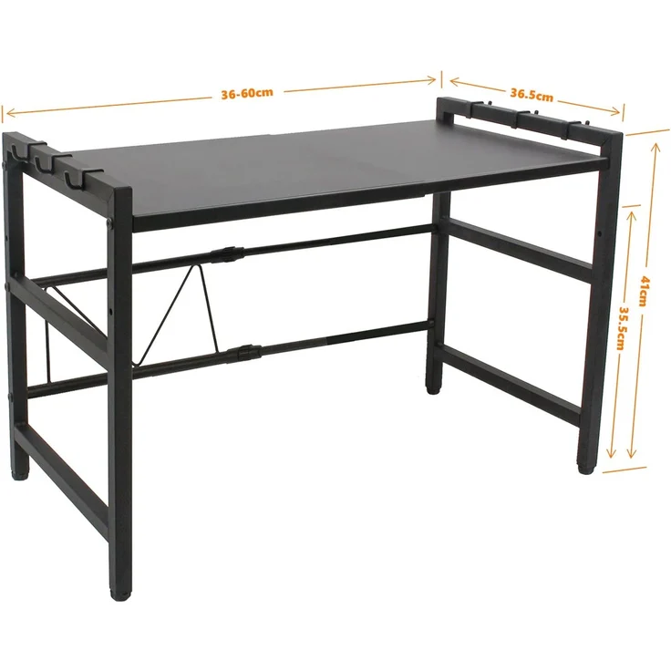 Todeco Mikrowellenregalständer, Mikrowellen Regal ständer Einstellbar Länge und Höhe, mit 6 Haken Belastet Bis 25 KG (36-60) x36 x 44 cm, Schwarz – Bild 3