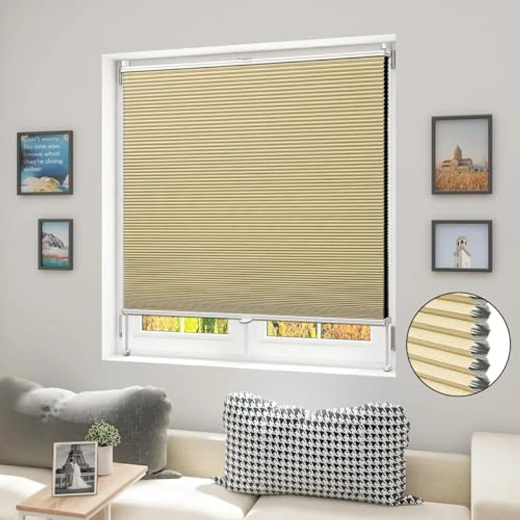 WOLTU Wabenplissee ohne Bohren Verdunklung Thermo Doppelplissee Klemmfix Zweifarbig 75x120 cm Beige-Weiß, Plissee Faltrollo Sonnen-, Sicht- & Schallschutz, Jalousie Plisseerollo für Fenster & Tür – Bild 2