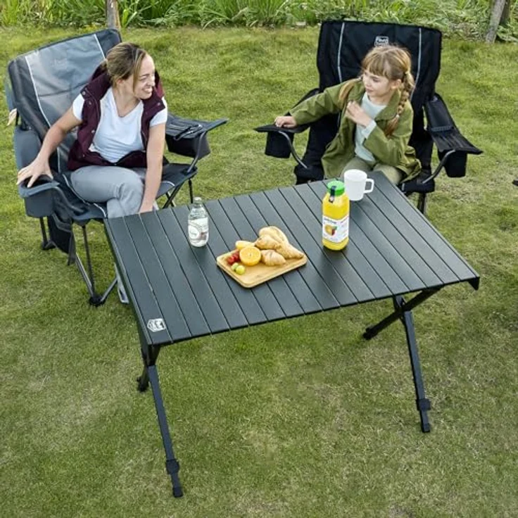 TIMBER RIDGE Campingtisch Klappbar Höhenverstellbar Klapptisch Camping Falttisch Tragbar Aluminium mit Tasche für Picknick Kochen Garten Wandern Reisen 108x71cm - Schwarz – Bild 7