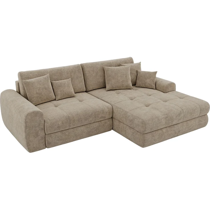 Sofa L-Form ARELIA L mit Schlaffunktion, Wohnzimmer Sofa, Wellenfederung, Sofa mit DL-System - Schenille grob gewebt Beige - Links – Bild 10