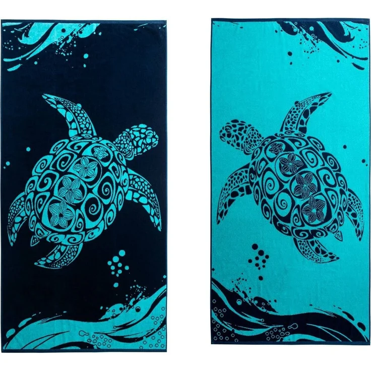 DecoKing Strandtuch groß 90x180 cm Baumwolle Frottee Velours Badetuch blau dunkelblau Marineblau weiß Turtle – Bild 1