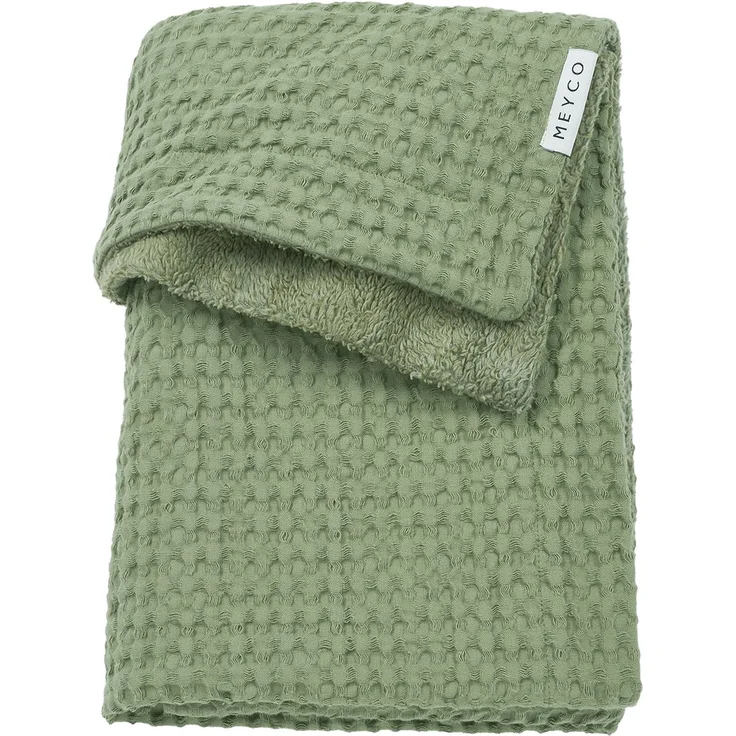 Meyco Kuscheldecke Teddy 75 x 100 cm - Waffle - Olive Green, umweltfreundliches Baumwoll-Waffelgewebe und weiches Teddyfleece, TOG-Wert 2,0