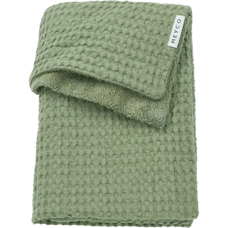Meyco Kuscheldecke Teddy 75 x 100 cm - Waffle - Olive Green, umweltfreundliches Baumwoll-Waffelgewebe und weiches Teddyfleece, TOG-Wert 2,0