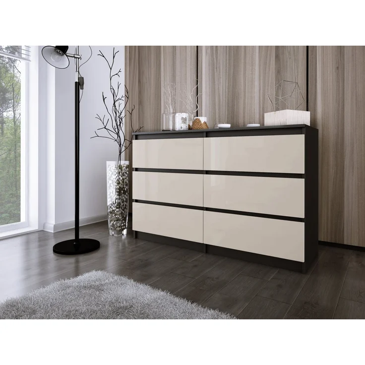 Kommode ZOE mit 6 Schubladen – modern & geräumig Schwarz, Beige Hochglanz – Bild 1